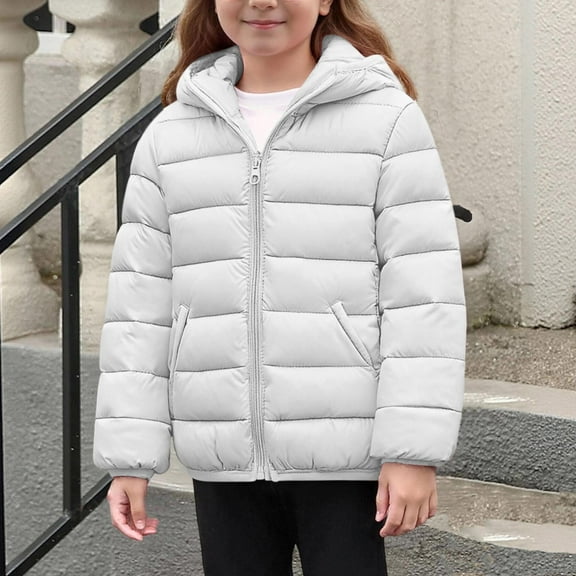 Tdoqot Girls Lightweight Winter Coats with Hood- Casual Full Zip Warm Kids Puffer Jacket White Size 4-12