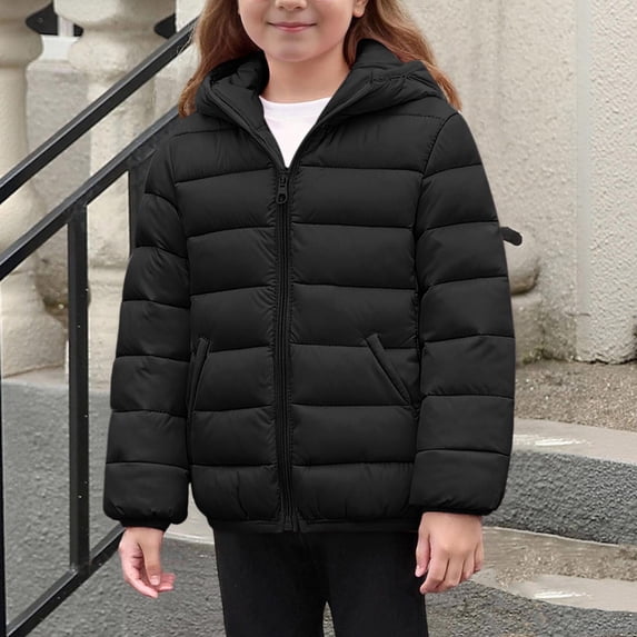 Tdoqot Girls Lightweight Winter Coats with Hood- Full Zip Warm Casual Kids Puffer Jacket Black Size 5