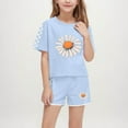 thumbnail image 1 of Tdoqot Girls Outfit Sets 2 Piece- Casual Short Sleeve Cute Soft T Shirts and Shorts Kids Clothes Sky Blue Size 6, 1 of 8