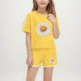 thumbnail image 1 of Tdoqot Girls Outfit Sets 2 Piece- Soft Cute Casual Short Sleeve T Shirts and Shorts Kids Clothes Yellow Size 6, 1 of 8
