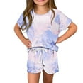 thumbnail image 1 of Tdoqot Girls Outfit Sets- Short Sleeve Tie-Dye Kids Summer Clotehs Fashion Sweat Shirts and Shorts Purple Size 13-14T, 1 of 4