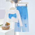 thumbnail image 1 of Tdoqot Girls Outfits Set- Long Sleeve Casual Cute Embroidered Shirts and Denim Pants Kids Spring Clothes Blue Size 12, 1 of 7
