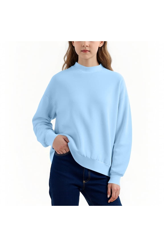 Girls Oversized Sweatshirt- Crewneck Casual Long Sleeve Pullover Kids Fall Tops Blue Size 14