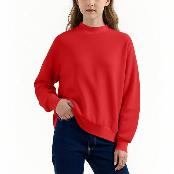 Tdoqot Girls Oversized Sweatshirt- Long Sleeve Casual Crewneck Pullover Kids Fall Tops Red Size 14