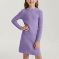 thumbnail image 1 of Tdoqot Girls Ribbed Shirt Dresses- Long Sleeve Soft Knit Casual Fall Midi Dresses Purple Size 6-12, 1 of 8