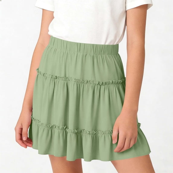 Tdoqot Girls Ruffle Skirts- Cute Elastic Waist Casual A-line A-Line Uniform Mini Skirt Green Size 8