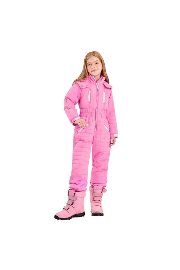 Girls Ski Suits Waterproof Jumpsuits- Hooded Warm Zip Up Kids Snow Jacket Pink Size 6 Years