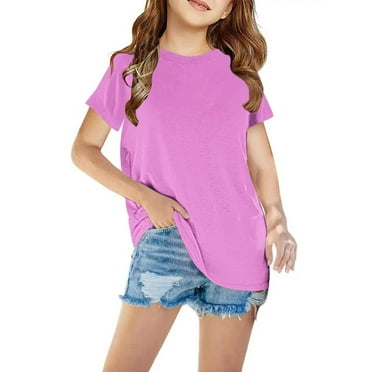 Tdoqot Girls Solid T Shirts- Summer Fashion Casual Short Sleeve Kids Tops Pink Size 6-7Years