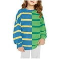 thumbnail image 1 of Tdoqot Girls Striped Sweatshirt- Fashion Long Sleeve Pullover Kids Fall Winter Tops Green Size 5-6 T, 1 of 4