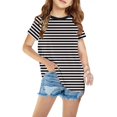 thumbnail image 1 of Tdoqot Girls Striped T Shirts- Trendy Short Sleeve Cotton Cute Kids Summer Tops Black Size 11-12T, 1 of 5