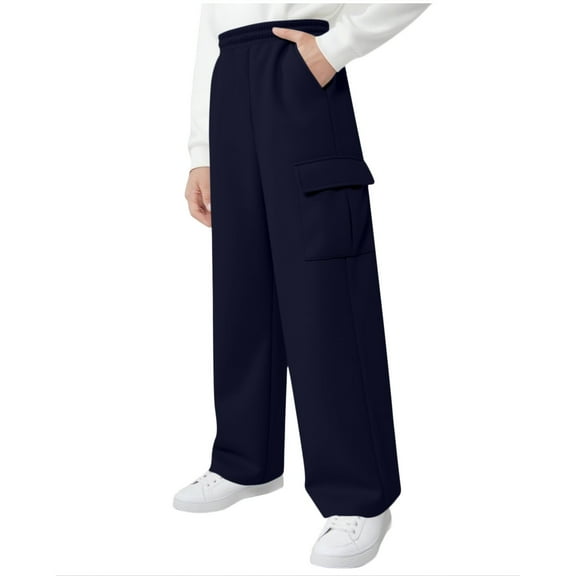 Tdoqot Girls Sweatpants with Pockets- Baggy Elastic Waist Wide Leg Casual Kids Cargo Pants Navy Size 14