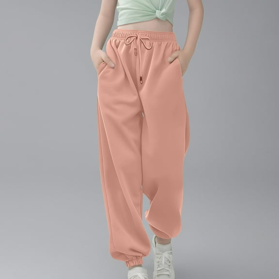 Tdoqot Girls Sweatpants with Pockets- Baggy Fashion Casual Drawstring Jogger Pants Orange Size 14
