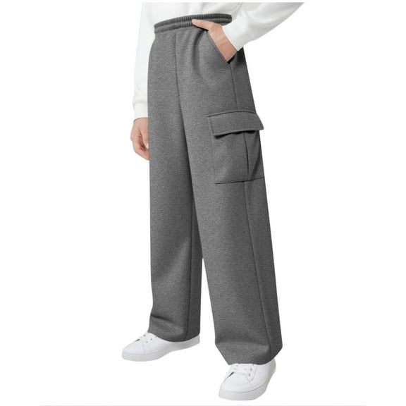 Tdoqot Girls Sweatpants with Pockets- Baggy Wide Leg Casual Elastic Waist Kids Cargo Pants Dark Gray Size 6