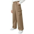 thumbnail image 1 of Tdoqot Girls Sweatpants with Pockets- Casual Baggy Elastic Waist Wide Leg Kids Cargo Pants Khaki Size 5, 1 of 9