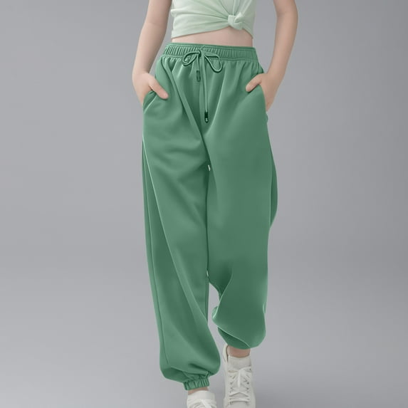Tdoqot Girls Sweatpants with Pockets- Casual Baggy Fashion Drawstring Jogger Pants Green Size 8