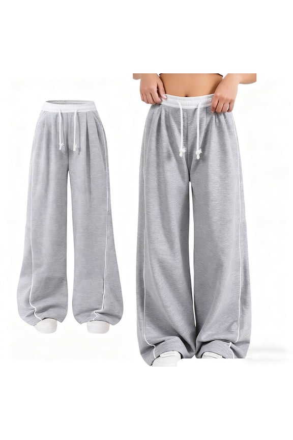 Girls Sweatpants with Pockets- Elastic Waist Fashion Baggy Casual Kids Wide Leg Pants Gray Size 6-16