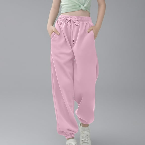 Tdoqot Girls Sweatpants with Pockets- Fashion Baggy Casual Drawstring Jogger Pants Pink Size 14
