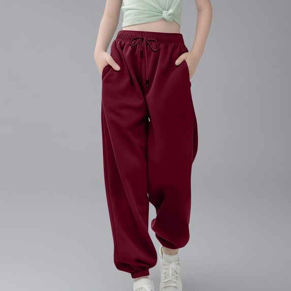 Tdoqot Girls Sweatpants with Pockets- Fashion Baggy Casual Drawstring Jogger Pants Wine Size 10
