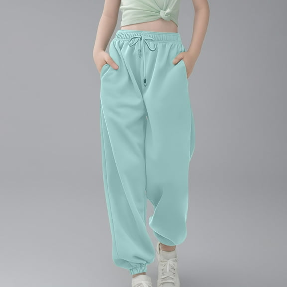 Tdoqot Girls Sweatpants with Pockets- Fashion Casual Baggy Drawstring Jogger Pants Mint Green Size 8
