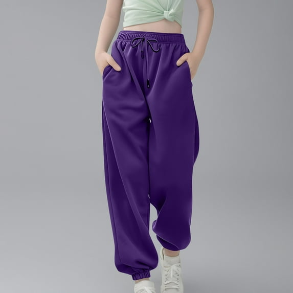 Tdoqot Girls Sweatpants with Pockets- Fashion Casual Baggy Drawstring Jogger Pants Purple Size 6