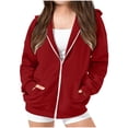 thumbnail image 1 of Tdoqot Girls Sweatshirt Jackets- Fall Winter Loose Fit Casual Zip Up Hoodies with Pockets Red Size 9-10, 1 of 4