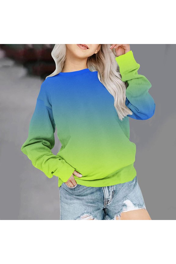 Girls Sweatshirts- Kids Tops Long Sleeve Soft Trendy Spring Clothes 2024 Blue Size 7-8 Years