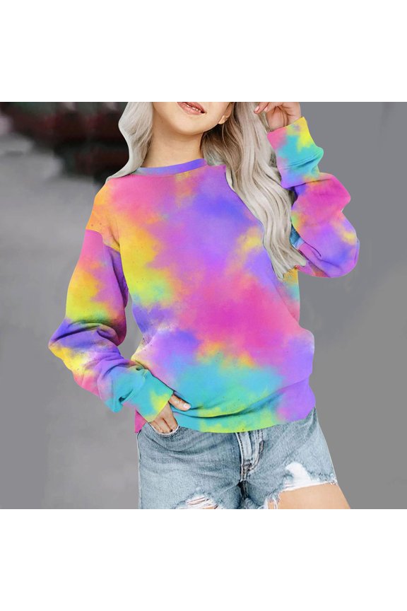 Girls Sweatshirts- Trendy Kids Tops Long Sleeve Soft Spring Clothes 2024 Multicolor Size 7-8 Years