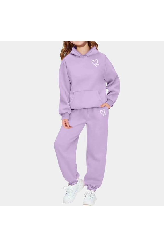 Girls Sweatsuits 2 PC Sets- Casual Long Sleeve Loose Cute Hoodie and Sweatpants Purple Size 10
