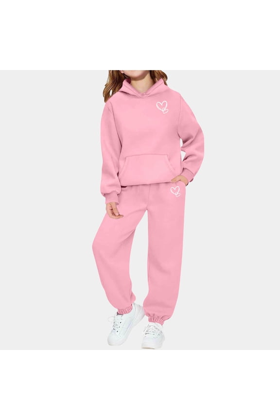 Girls Sweatsuits 2 PC Sets- Casual Loose Long Sleeve Cute Hoodie and Sweatpants Pink Size 12