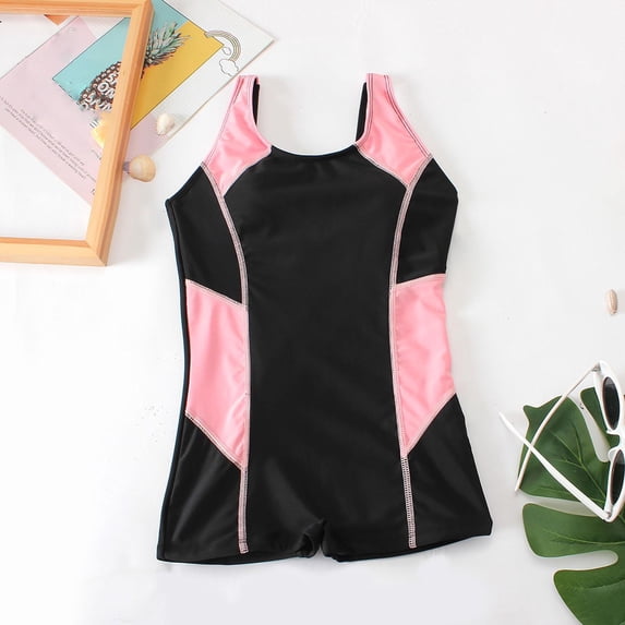 Tdoqot Girls Swimsuits One Piece Tankinis- Modest Print Summer Bathing Suits Black Size 12-14