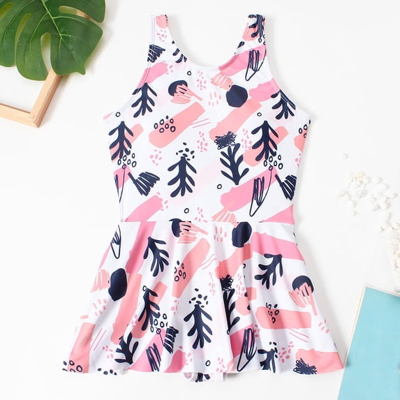 Tdoqot Girls Swimsuits One Piece Tankinis- Modest Print Summer Bathing Suits Pink Size 12-14