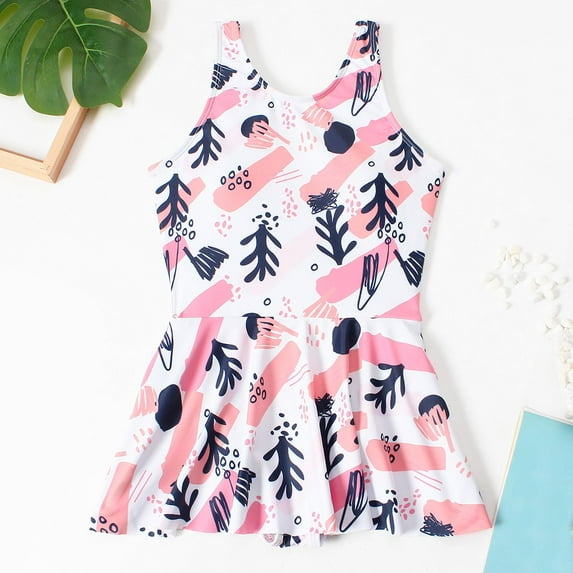 Tdoqot Girls Swimsuits One Piece Tankinis- Modest Summer Print Bathing Suits Pink Size 8-10