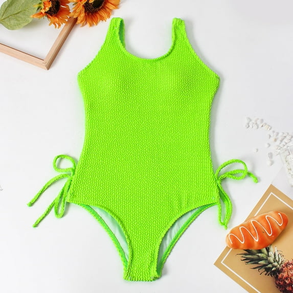 Tdoqot Girls Swimsuits One Piece Tankinis- Summer Modest Solid Color Bathing Suits Green Size 12-14
