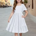 thumbnail image 1 of Tdoqot Girls Swing Dresses- Casual Square Neck Ruffled Short Sleeve Summer Midi Dress White Size 6, 1 of 8