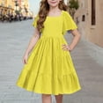 thumbnail image 1 of Tdoqot Girls Swing Dresses- Square Neck Summer Casual Ruffled Short Sleeve Midi Dress Yellow Size 6, 1 of 8