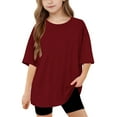 thumbnail image 1 of Tdoqot Girls T Shirts Loose Fit- Casual Soft Crewneck Short Sleeve Kids Summer Tops Wine Size 10 Years, 1 of 8