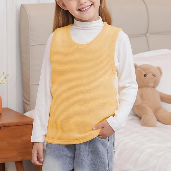 Tdoqot Girls Tank Tops Fleece Lined- Sleeveless Warm Soft Casual Kids Fall Winter Undershirts Yellow Size 10