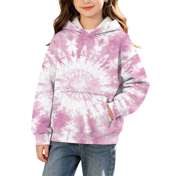 Tdoqot Girls Tie Dye Fashion Hoodie- Cute Casual Long Sleeve Fall Kids Pullover Sweatshirt Pink Size 5