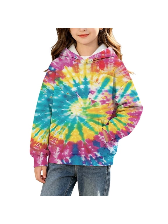 Girls Tie Dye Fashion Hoodie- Long Sleeve Casual Fall Cute Kids Pullover Sweatshirt Multicolor Size 4-14