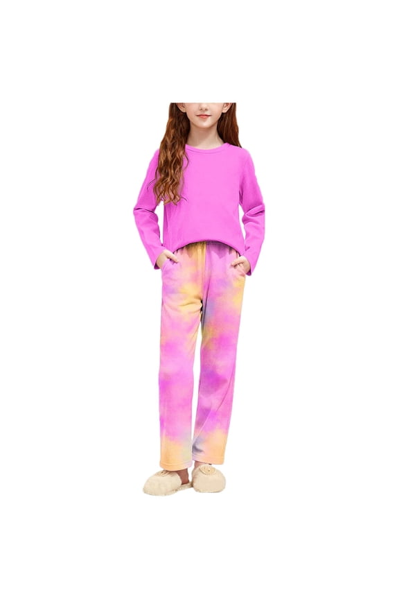 Girls Tie Dye Outfit Sets- Cute Fashion Long Sleeve Casual Kids Shirts and Pants Spring Clothes Hot Pink Size 10