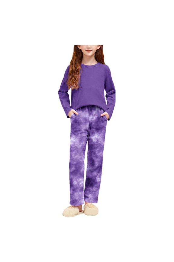 Girls Tie Dye Outfit Sets- Fashion Cute Casual Long Sleeve Kids Shirts and Pants Spring Clothes Purple Size 10