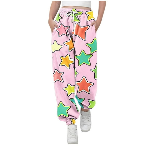 Tdoqot Girls Trendy Graphic Sweatpants with Pockets- Elastic Waist Baggy Casual Drawstring Joggers Pink Size 12