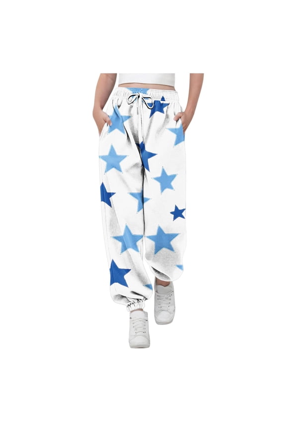Girls Trendy Graphic Sweatpants with Pockets- Elastic Waist Casual Baggy Drawstring Joggers White Size 14