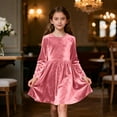 thumbnail image 1 of Tdoqot Girls Velvet Party Dresses- Long Sleeve Crewneck Elegant Soft Kids Winter Midi Dress Pink Size 8, 1 of 7