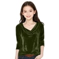 thumbnail image 1 of Tdoqot Girls Velvet T-Shirts- Long Sleeve Dressy Casual Soft V-Neck Party Tops Green Size 6, 1 of 6