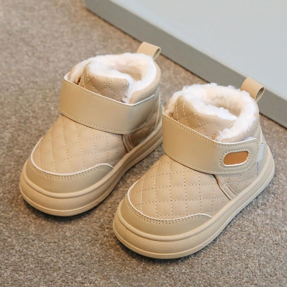 Tdoqot Girls Winter Boots Faux Fur Shearing- Warm Chunky Heel Round Toe Non-Slip Snow Boots Khaki Size Little Kid 11