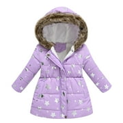 Tdoqot Girls Winter Coats With Hood- Warm Zip Up Casual Long Sleeve Quilted Jackets Purple Size 8-14 Years