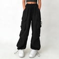 thumbnail image 1 of Tdoqot Girls Y2K Cargo Pants- Elastic Waist Drawstring Baggy Fashion Casual Kids Jogger Pants Black Size 12, 1 of 7