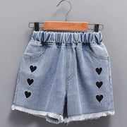 Tdoqot Girls and Big Girls Jean Shorts- Summer Casual Fashion Cute Denim Shorts Blue Size 4-16