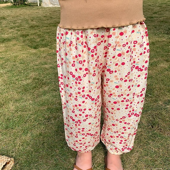 Tdoqot Girs Pants- Baggy Cotton Spring Clothes Kids Casual Pants Red Size 4-5Years